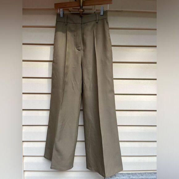 Stockholm Atelier & Other Stories light olive ankle length straight leg pants, 2 - Picture 1 of 11